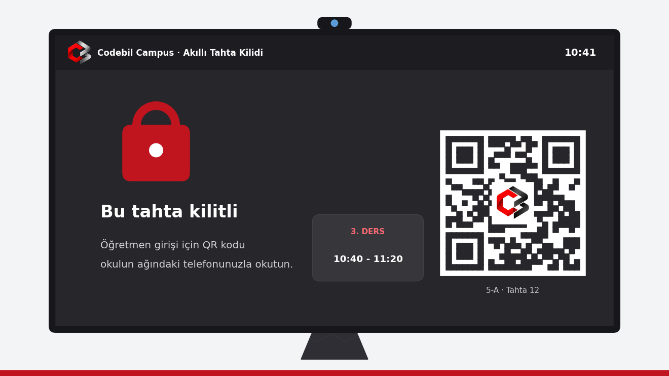 Kilitli akıllı tahta ekranında öğretmen girişi için QR kod