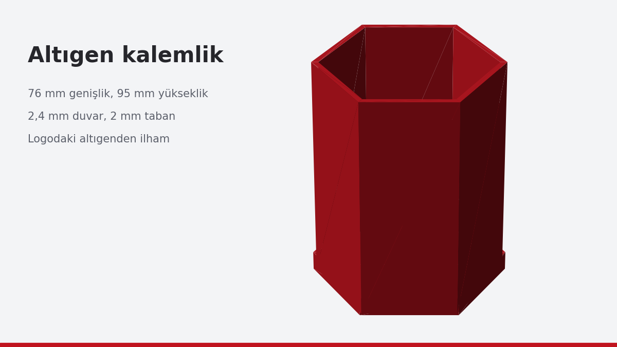 Altıgen kalemlik modelinin üç boyutlu görünüşü