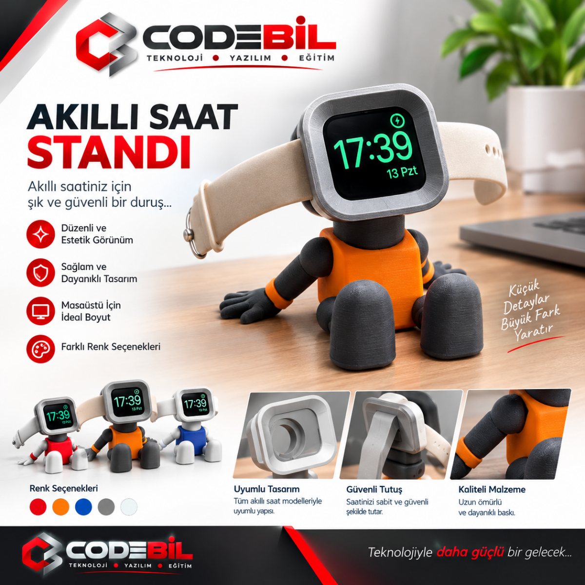 Akıllı Saat Standı – Robot Tasarımlı Masaüstü Tutucu